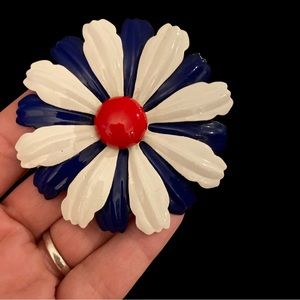 MCM Metal and Enamel floral patriotic brooch